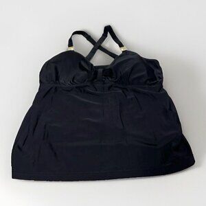 Women's Plus Size Black Bathing Suit Top, Stylish Swimwear for Comfort & Support